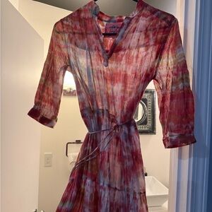 Johnny Was Pink, Grey & White Tie-Dye Dress Size Small